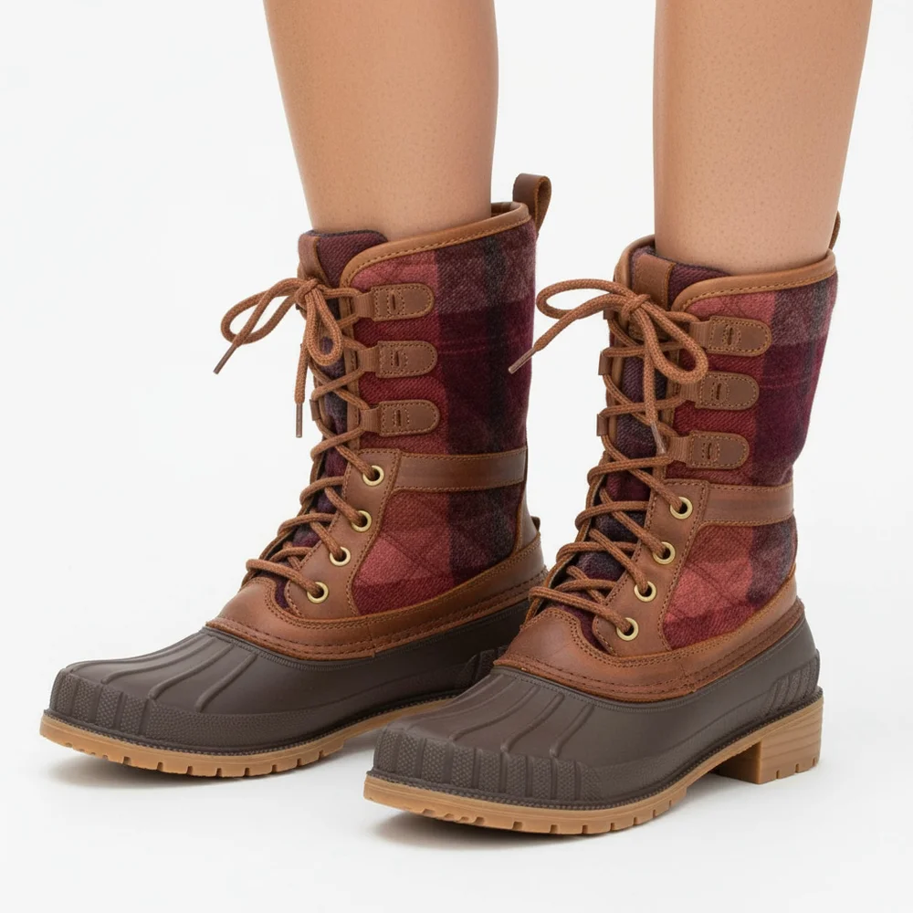 KAMIK Sienna 3 Winter Lace Up Waterproof Boots Dark Brown Plaid Women's Size 9
